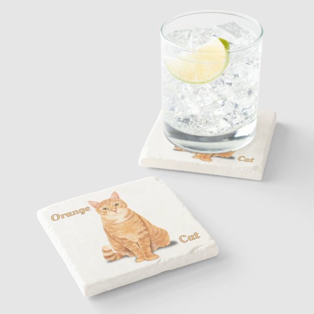 Orange Ginger Tabby Cat Personalized Stone Coaster (Side)