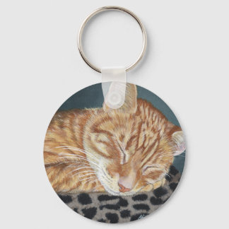 Orange Ginger Tabby Sleeping Cat Painting Art Keychain