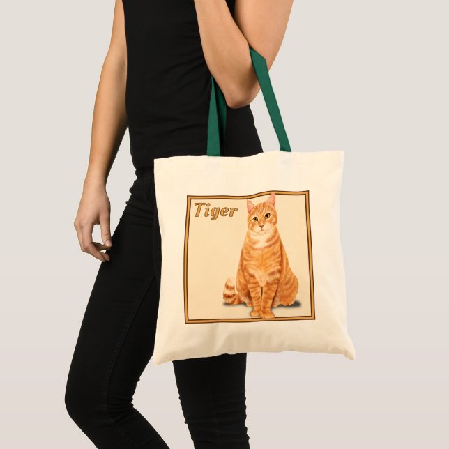 Orange Ginger Tabby Tiger Cat Personalized Budget Tote Bag (Front (Product))