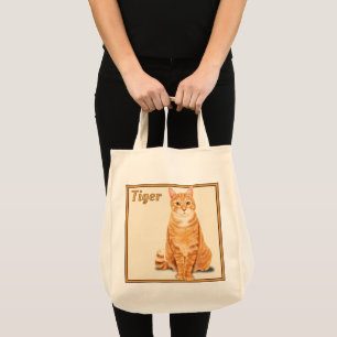 Orange Ginger Tabby Tiger Cat Personalized Grocery Tote Bag