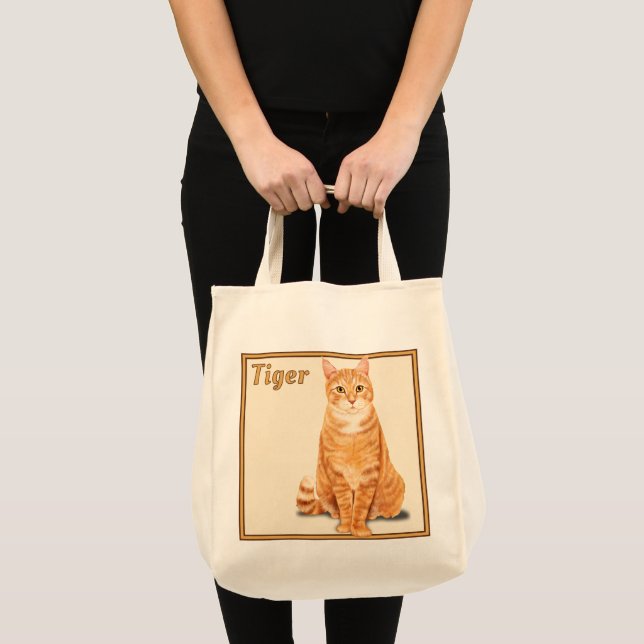 Orange Ginger Tabby Tiger Cat Personalized Grocery Tote Bag (Front (Product))