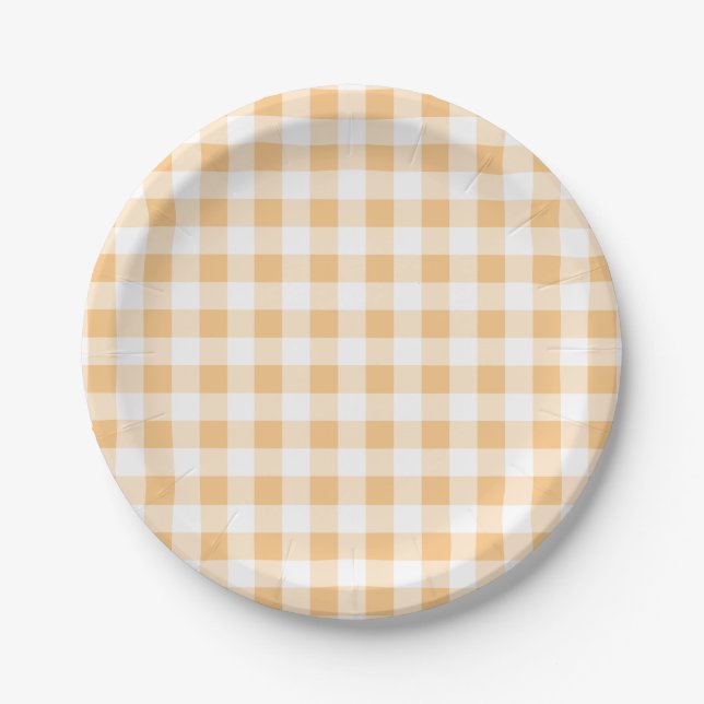 Orange Gingham baby shower Paper Plates (Front)
