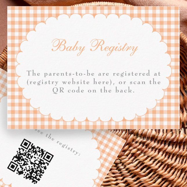 Orange Gingham Baby Shower Registry QR Code Card (Creator Uploaded)