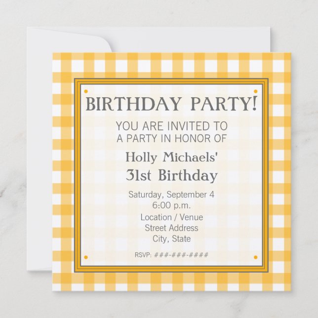 Orange Gingham Birthday Party Invitation (Front)