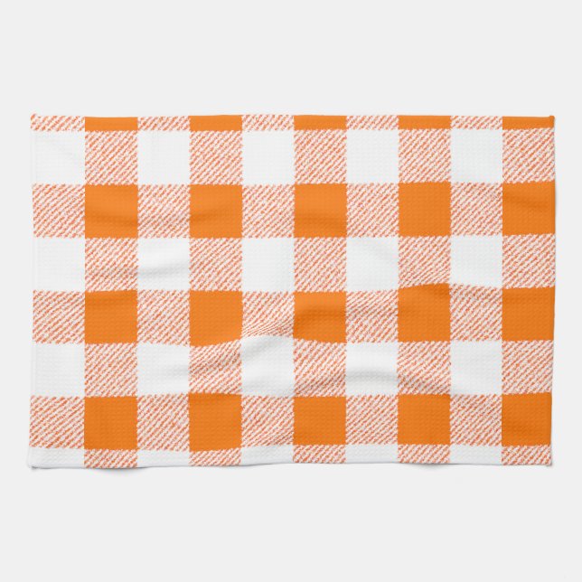 orange gingham check kitchen towel (Horizontal)