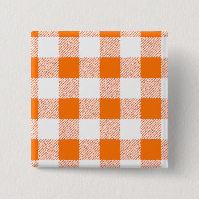 Orange Gingham Check Pattern Button (Front)