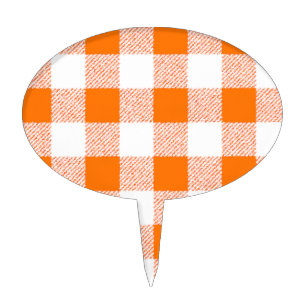 Orange Gingham Check Pattern Cake Topper
