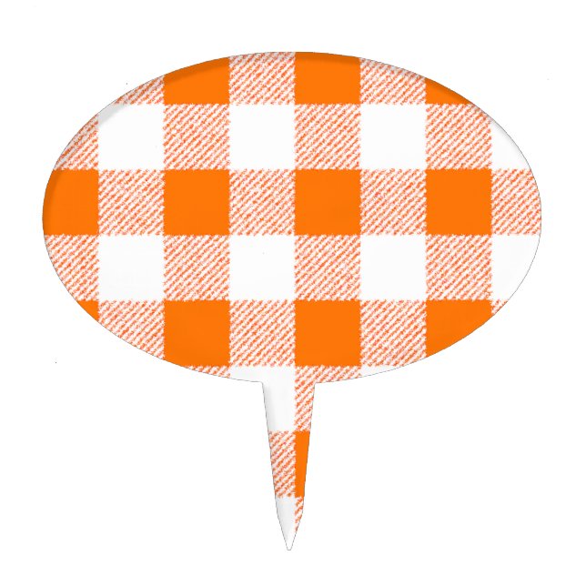 Orange Gingham Check Pattern Cake Topper (Front)