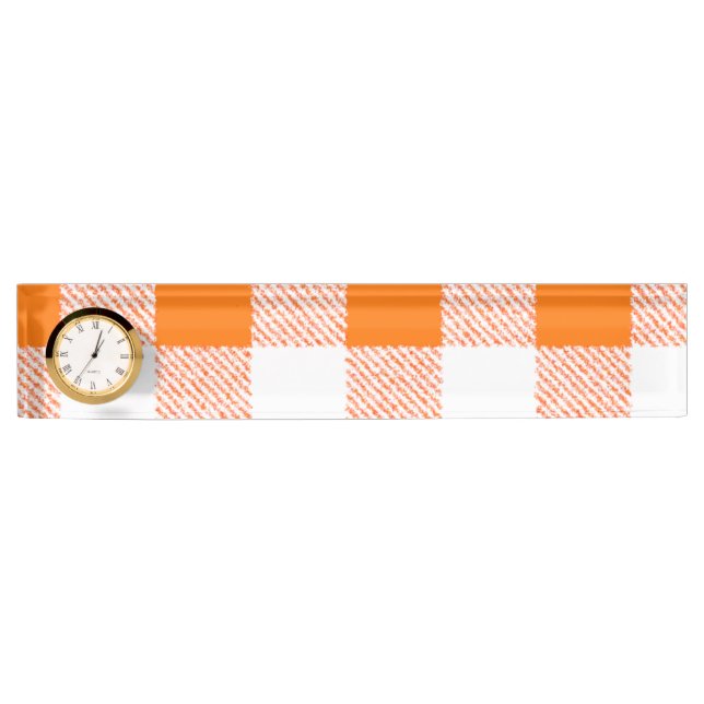 Orange Gingham Check Pattern Name Plate (Front)