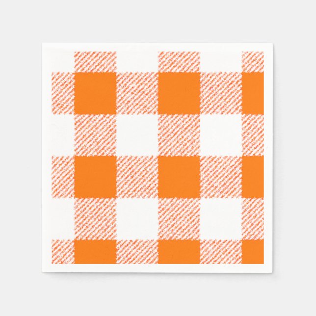 Orange Gingham Check Pattern Napkins (Front)