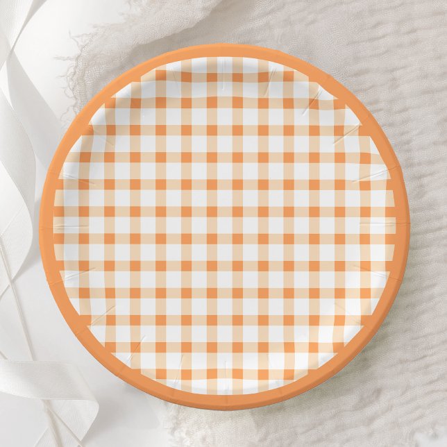 Orange Gingham Check Pattern Picnic Design Paper Plates (Creator Uploaded)
