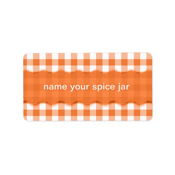 Orange Gingham Checkered Design Kitchen Label