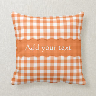 Orange Gingham Checkered Pattern Personalized Throw Pillow