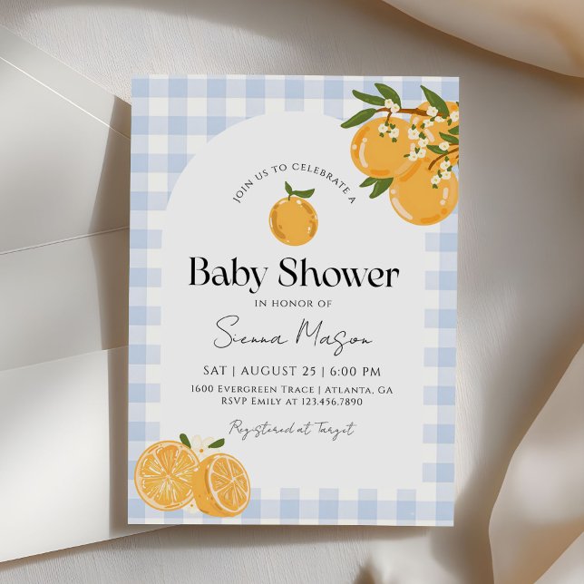 Orange Gingham Citrus Baby Shower Invitation (Creator Uploaded)