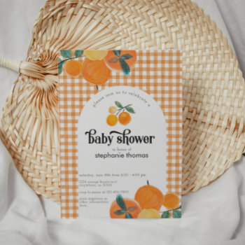Orange Gingham Citrus Baby Shower Invitation by PartyInvitesandMore at Zazzle