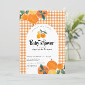 Orange Gingham Citrus Baby Shower Invitation (Standing Front)