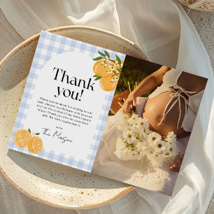 Orange Gingham Citrus Baby Shower Photo Thank You Card