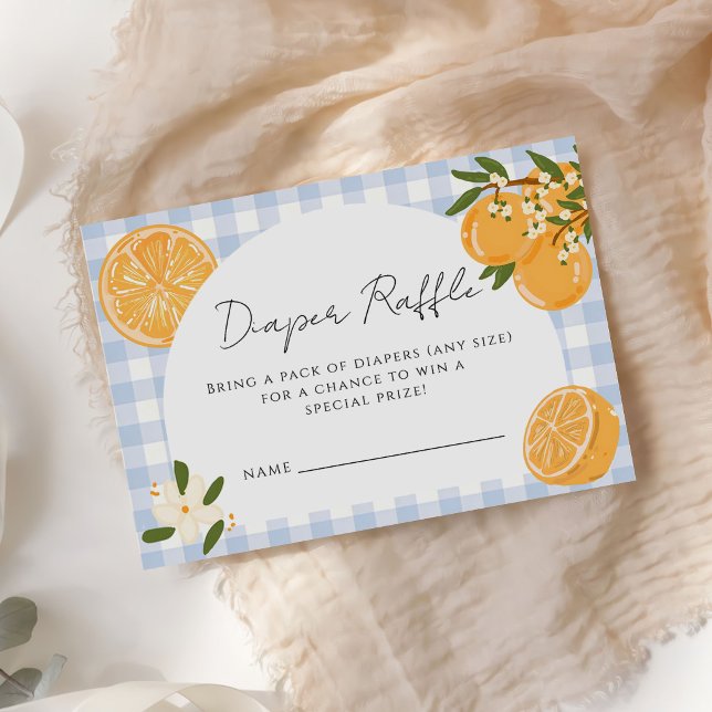 Orange Gingham Citrus Diaper Raffle Enclosure Card (Creator Uploaded)