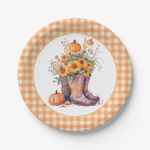 Orange Gingham Country Floral Fall Paper Plates