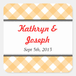 Orange gingham country picnic rustic wedding favor square sticker