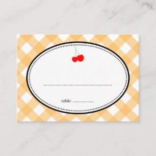 Orange gingham country rustic cherry seating card