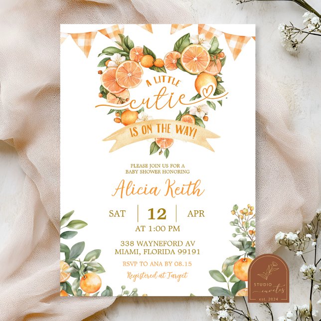 Orange Gingham Cutie Heart Baby Shower Invitation (Creator Uploaded)