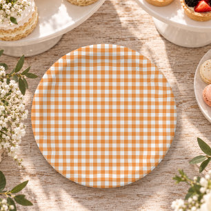 Orange Gingham Fall Pumpkin Party Paper Plates