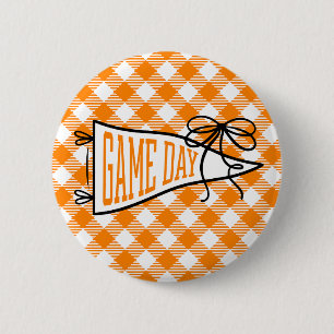 Orange Gingham Game Day Pennant Button