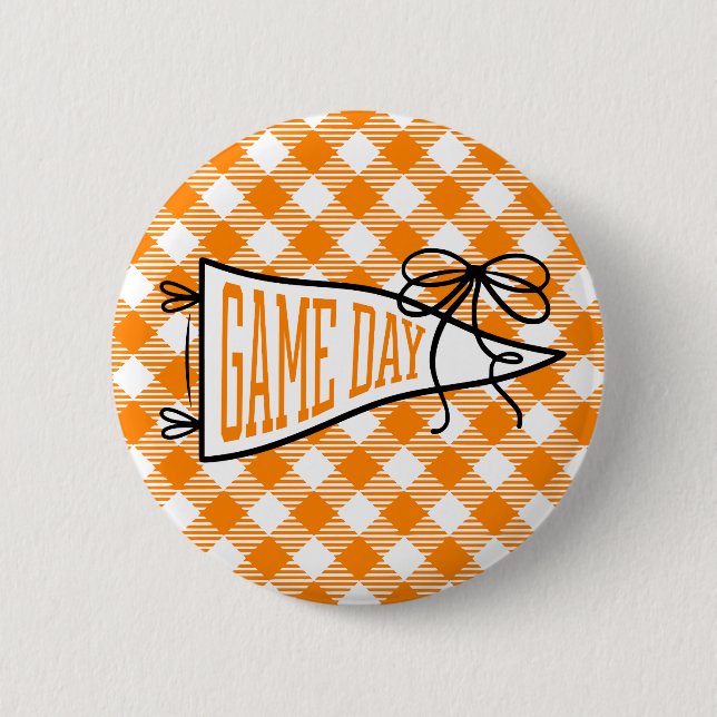 Orange Gingham Game Day Pennant  Button (Front)