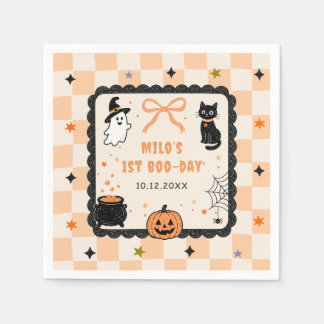 Orange Gingham Halloween Birthday Party Napkins