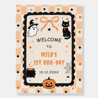 Orange Gingham Halloween Birthday Welcome Sign