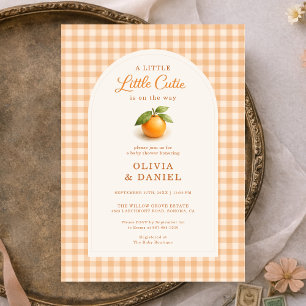 Orange Gingham Little Cutie Couples Baby Shower Invitation