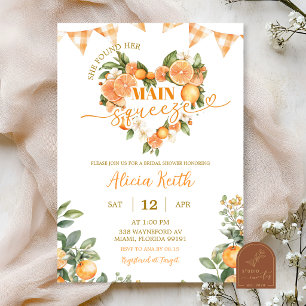 Orange Gingham Main Squeeze Bridal Shower Invitation