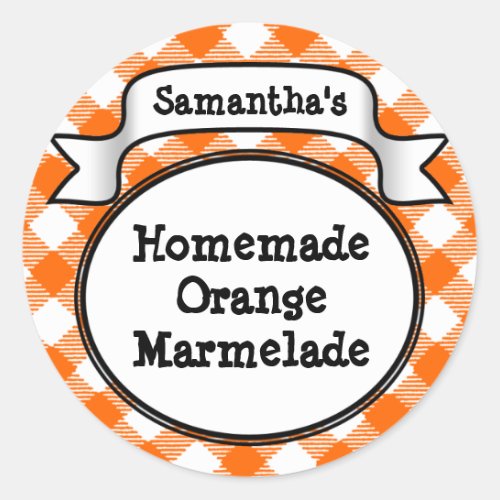 Orange Gingham Marmelade Jelly Jam JarLid Label