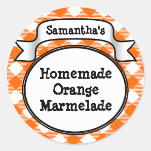 Orange Gingham Marmelade, Jelly, Jam Jar/Lid Label