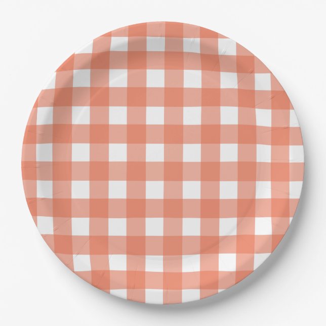 Orange gingham paper plates (Front)