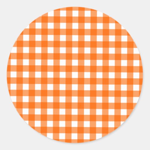 Orange Gingham Pattern Classic Round Sticker