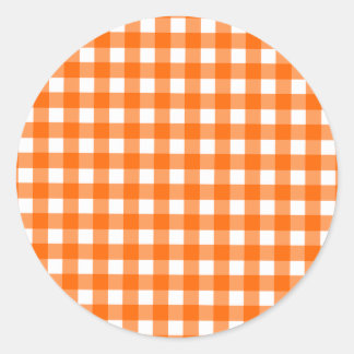 Orange Gingham Pattern Classic Round Sticker