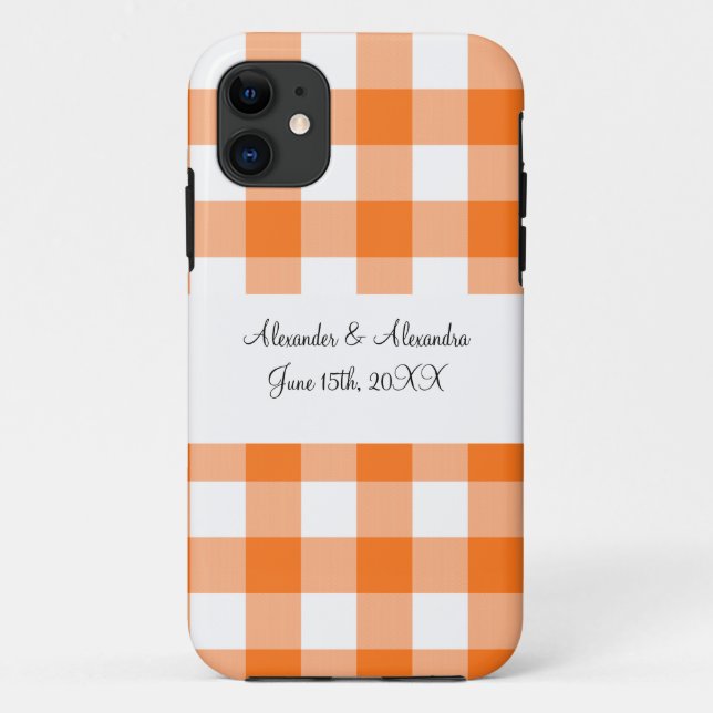 Orange gingham pattern wedding favors Case-Mate iPhone case (Back)