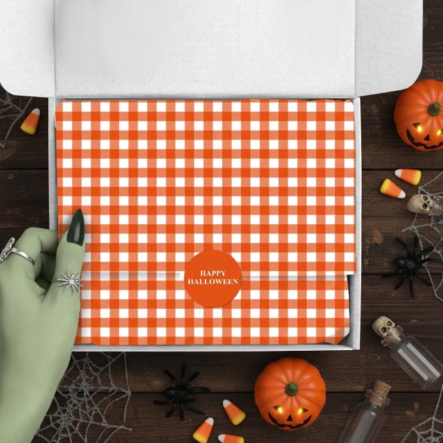 Orange Gingham Plaid Check Tissue Paper (Creator Uploaded)