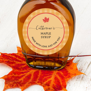 Orange gingham plaid Homemade maple syrup label