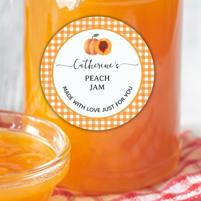 Orange gingham plaid Homemade peach jam label (Creator Uploaded)