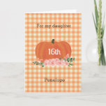 Orange Gingham Pumpkin Fall Birthday Daughter Card<br><div class="desc">Personalized pumpkin Fall birthday card for daughter. You will be able to easily personalize the front of this orange pumpkin birthday card with her name and age. The inside card message can also be personalized if wanted and the back has the same orange gingham pattern. Please see all photos. This...</div>