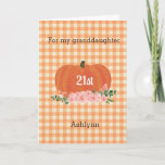 Orange Gingham Pumpkin Fall Birthday Granddaughter Card<br><div class="desc">Personalized pumpkin Fall birthday card for granddaughter. You will be able to easily personalize the front of this orange pumpkin birthday card with her name and age. The inside card message can also be personalized if wanted and the back has the same orange gingham pattern. Please see all photos. This...</div>