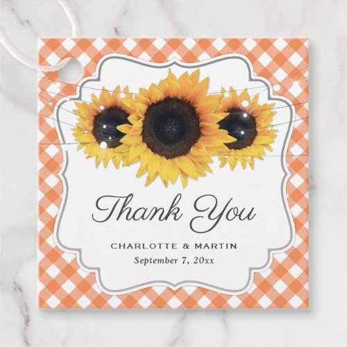 Orange Gingham Sunflower Wedding Thank You Favor Tags