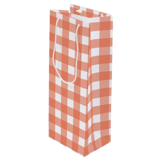 Orange gingham wine gift bag (Front Angled)