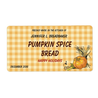 Orange Gingham with Pumpkin and Wheat Food Label