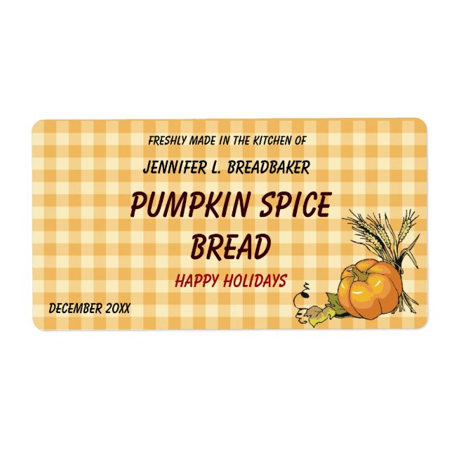 Orange Gingham with Pumpkin and Wheat Food Label (Front)