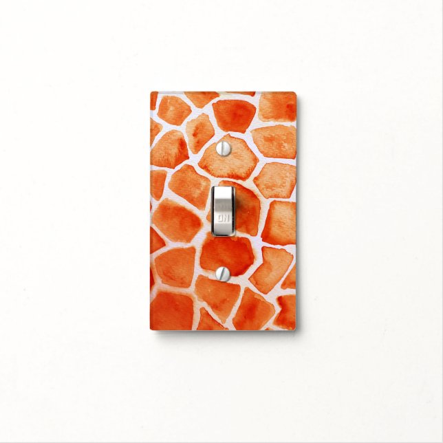 Orange Giraffe Animal Print Light Switch Cover (In Situ)