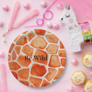 Orange Giraffe Animal Print Paper Plates